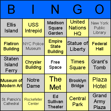 New York landmarks Bingo Card