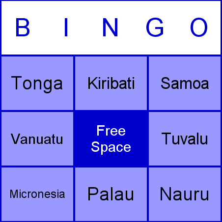 Oceanian countries Bingo Card