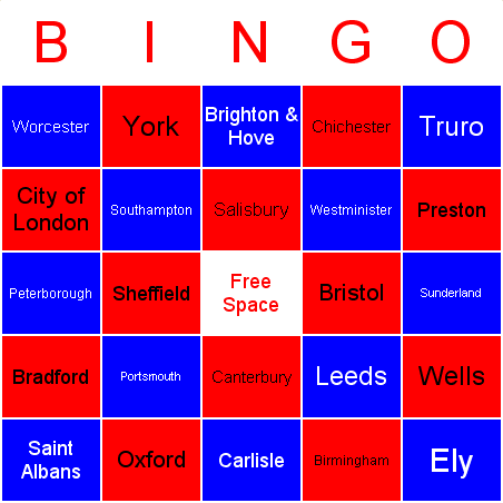 UK cities Bingo Card