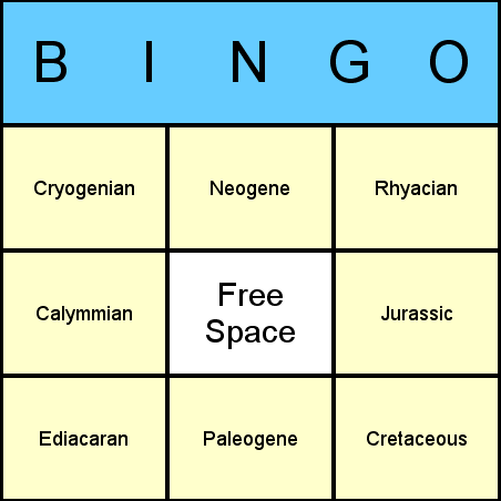 Geological Periods Bingo Card